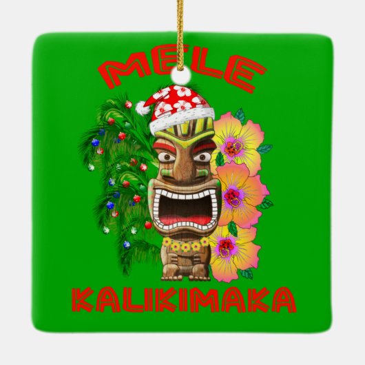 Mele Kalikimaka Santa Claus Tiki Keramisch Ornament (Achterkant)