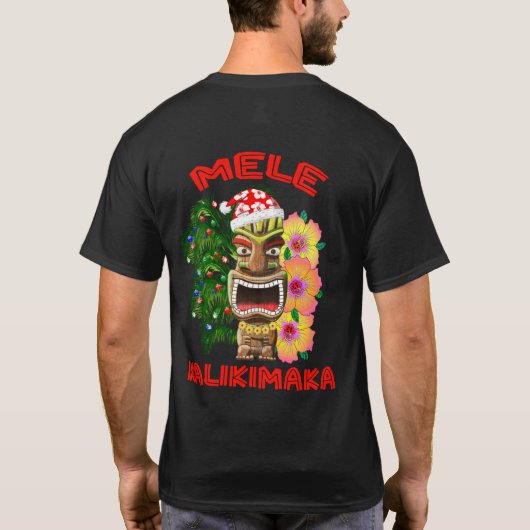Mele Kalikimaka Santa Claus Tiki T-shirt (Achterkant)