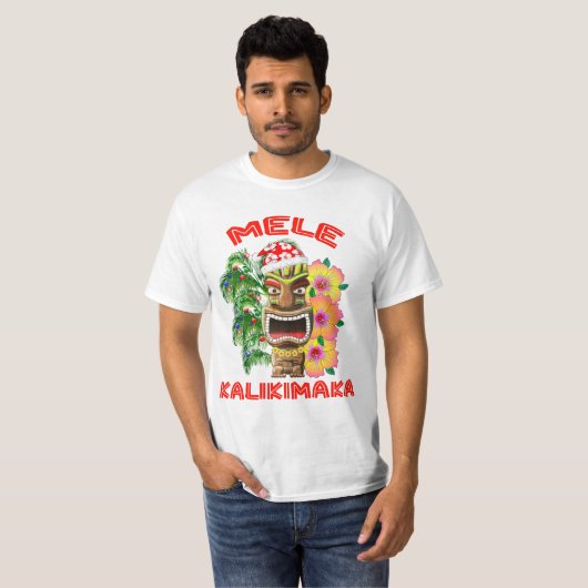 Mele Kalikimaka Santa Claus Tiki T-shirt (Voorkant volledig)