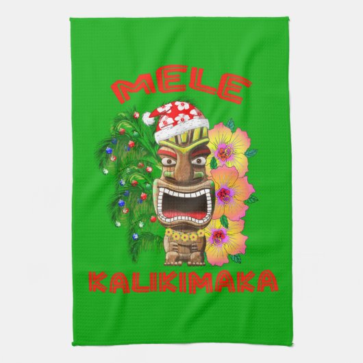 Mele Kalikimaka Santa Claus Tiki Theedoek (Verticaal)