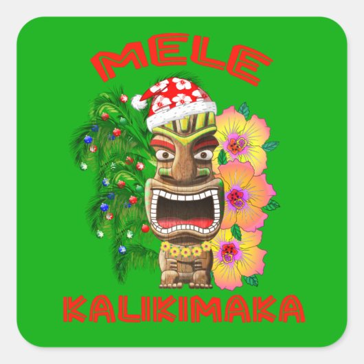 Mele Kalikimaka Santa Claus Tiki Vierkante Sticker (Voorkant)