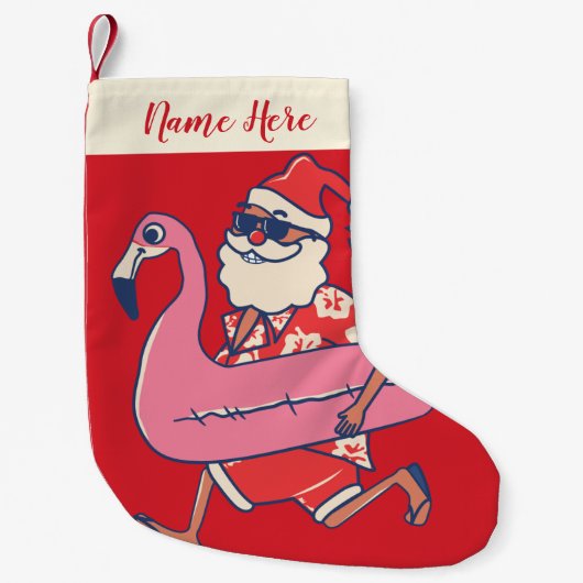 Mele Kalikimaka Santa Flamingo KerstGetaway Kleine Kerstsok (Voorkant)