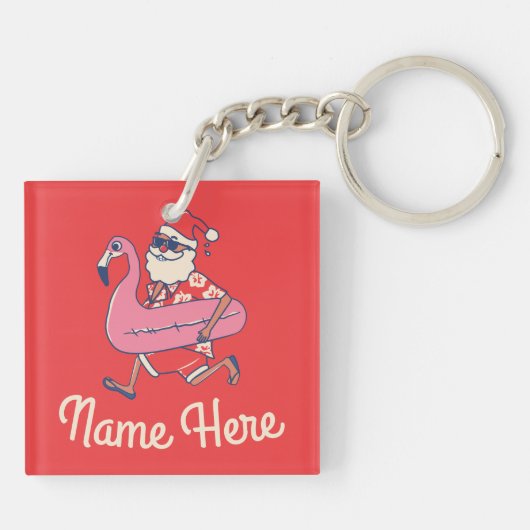 Mele Kalikimaka Santa Flamingo KerstGetaway Sleutelhanger (Achterkant)
