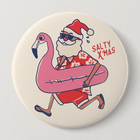 Mele Kalikimaka Santa Flamingo KerstGetaways Ronde Button 4,0 Cm (Voorkant)
