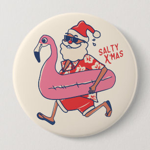 Mele Kalikimaka Santa Flamingo KerstGetaways Ronde Button 4,0 Cm