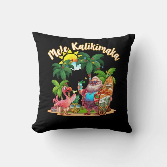 Mele Kalikimaka Santa Flamingo Tropische Kerstmis Kussen (Voorkant)
