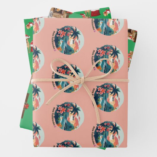 Mele Kalikimaka, Santa Hond en Kerstmis Open haard Inpakpapier Vel (In situ)