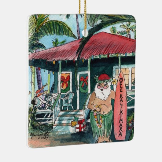 Mele Kalikimaka Santa Kerstplein Keramisch Ornament (Rechts)