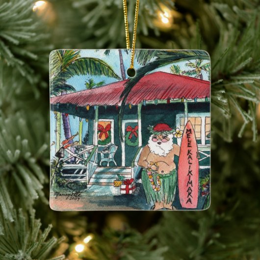 Mele Kalikimaka Santa Kerstplein Keramisch Ornament (Boom)