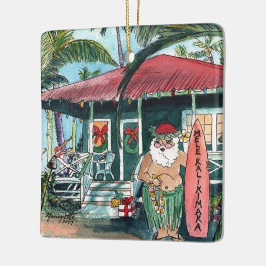 Mele Kalikimaka Santa Kerstplein Keramisch Ornament (Links)