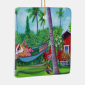 Mele Kalikimaka Santa op vakantie in Hawaï Keramisch Ornament (Rechts)