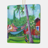Mele Kalikimaka Santa op vakantie in Hawaï Keramisch Ornament (Links)