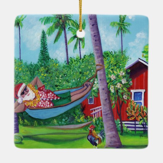 Mele Kalikimaka Santa op vakantie in Hawaï Keramisch Ornament (Achterkant)
