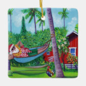 Mele Kalikimaka Santa op vakantie in Hawaï Keramisch Ornament (Voorkant)