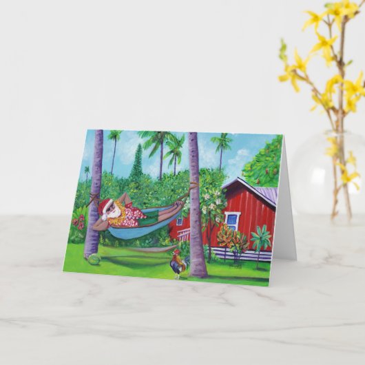 Mele Kalikimaka Santa op vakantie Vakantie Kaart (Gele Bloem)