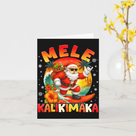 Mele Kalikimaka Santa Rock On Hawaii Christmas Xma Kaart (Gele Bloem)