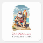 Mele Kalikimaka Santa Surfer Kerstvakantie Vierkante Sticker (Voorkant)