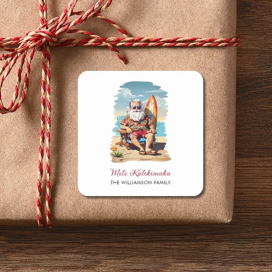 Mele Kalikimaka Santa Surfer Kerstvakantie Vierkante Sticker