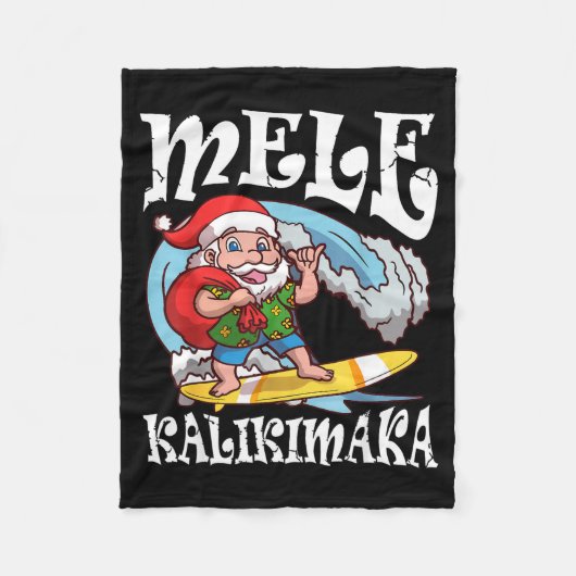 Mele Kalikimaka Santa Surfing Hawaii Christmas Fleece Deken (Voorkant)