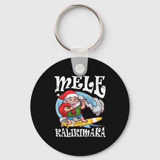Mele Kalikimaka Santa Surfing Hawaii Christmas Sleutelhanger (Voorkant)