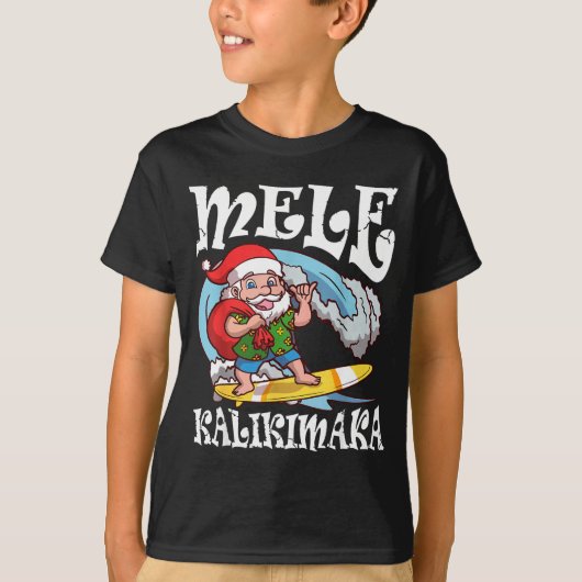 Mele Kalikimaka Santa Surfing Hawaii Christmas T-shirt (Voorkant)