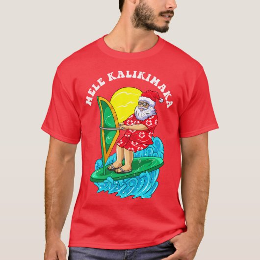 Mele Kalikimaka Santa Wind Surfende Kerstmis T-shirt (Voorkant)