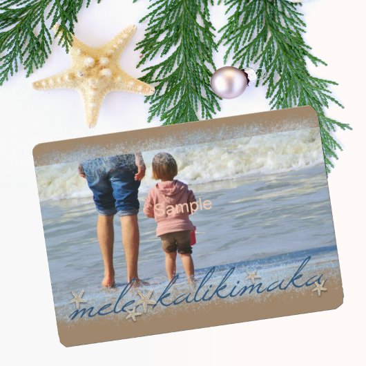 Mele Kalikimaka-script met zeester-vakantiefoto Feestdagenkaart