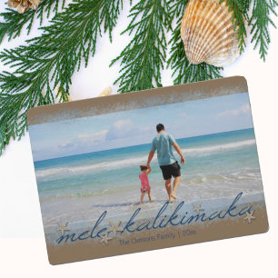 Mele Kalikimaka-script met zeester-vakantiefoto Feestdagenkaart