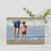 Mele Kalikimaka-script met zeester-vakantiefoto Feestdagenkaart (Staand voorkant)