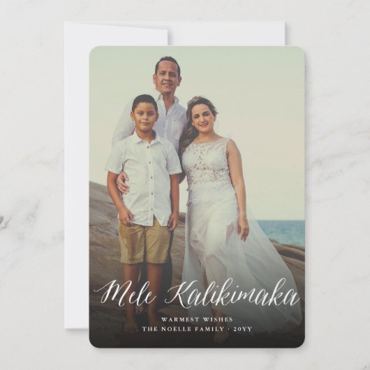 Mele Kalikimaka Script Moderne kerstfoto Feestdagenkaart (Voorkant)