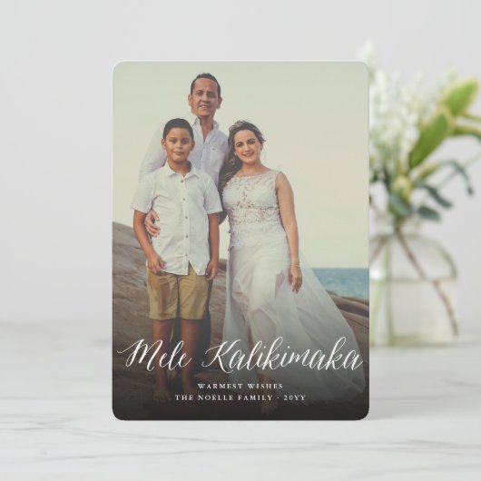Mele Kalikimaka Script Moderne kerstfoto Feestdagenkaart (Staand voorkant)