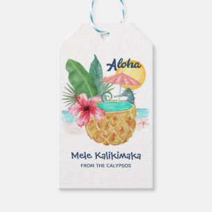 Mele Kalikimaka Seahorse Pineapple Tropisch Cadeaulabel