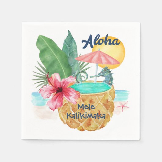 Mele Kalikimaka Seahorse Pineapple Tropisch Servet (Voorkant)