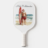 Mele Kalikimaka - Surfende Kerstman Pickleball Set Paddle (Achterkant)