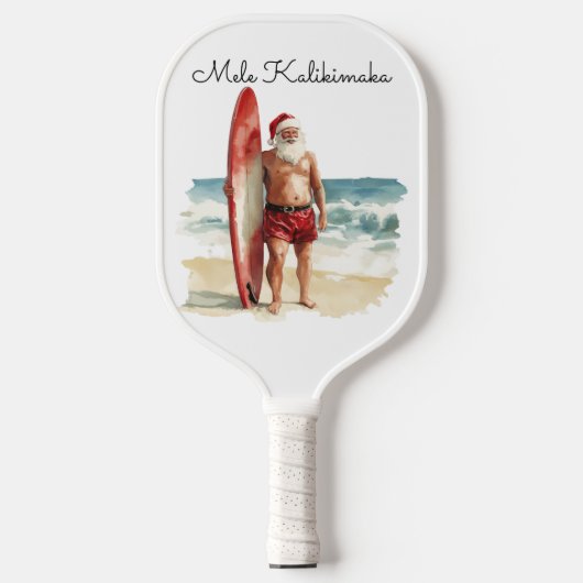 Mele Kalikimaka - Surfende Kerstman Pickleball Set Paddle (Voorkant)