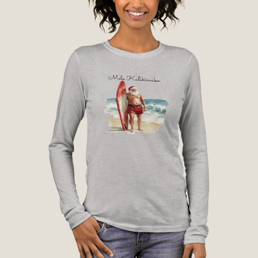 Mele Kalikimaka - Surfende Kerstman Tri-Blend Shirt (Voorkant)