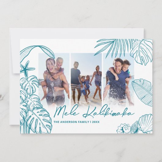 Mele Kalikimaka Teal 3 Foto Kerstmis Feestdagenkaart (Voorkant)