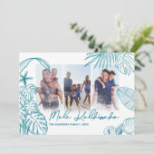 Mele Kalikimaka Teal 3 Foto Kerstmis Feestdagenkaart (Staand voorkant)