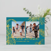 Mele Kalikimaka Teal Photo Collage Christmas Folie Feestdagenkaart (Staand Voorkant)