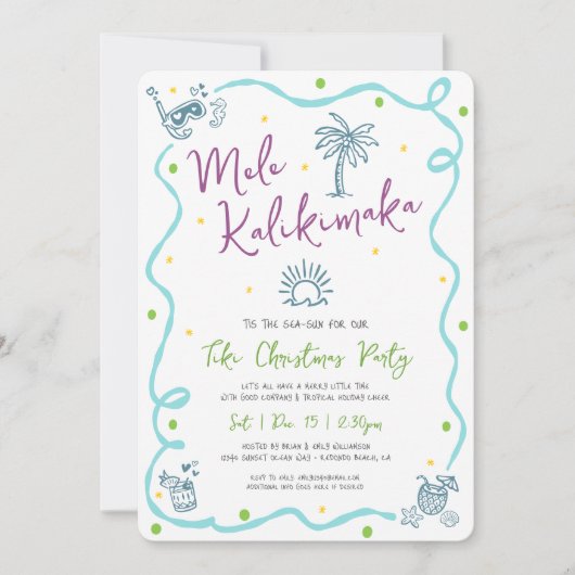 Mele Kalikimaka Teal Purple Green Doodle Christmas Kaart (Voorkant)