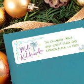Mele Kalikimaka Teal Purple Green Doodles Address Etiket