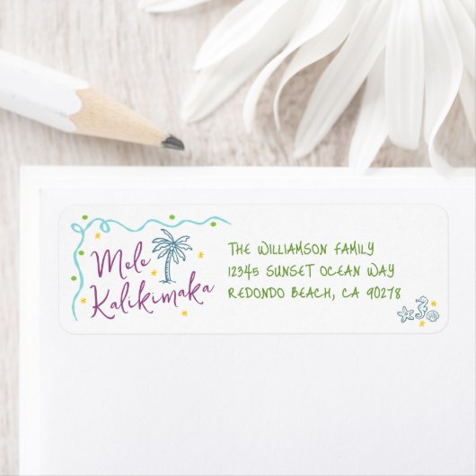 Mele Kalikimaka Teal Purple Green Doodles Address Etiket (Insitu)