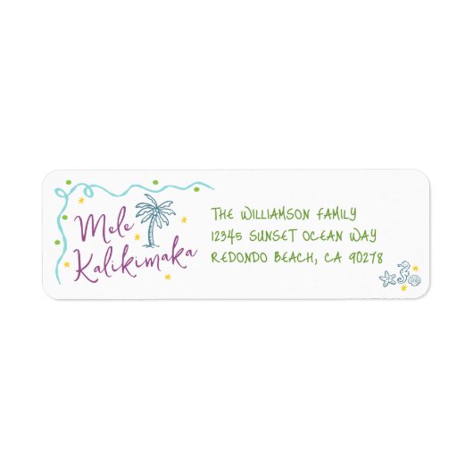 Mele Kalikimaka Teal Purple Green Doodles Address Etiket (Voorkant)