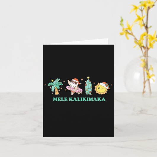 Mele Kalikimaka Trocal Palm Tree Santa Surfing Haw Kaart (Gele Bloem)