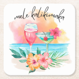 Mele Kalikimaka Tropical Beach Kerstcocktail Kartonnen Onderzetters