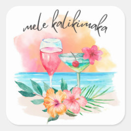 Mele Kalikimaka Tropical Beach Kerstcocktail Vierkante Sticker