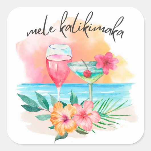 Mele Kalikimaka Tropical Beach Kerstcocktail Vierkante Sticker (Voorkant)