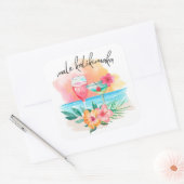 Mele Kalikimaka Tropical Beach Kerstcocktail Vierkante Sticker (Envelop)