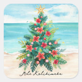 Mele Kalikimaka Tropical Beach Palm Tree Christmas Vierkante Sticker (Voorkant)