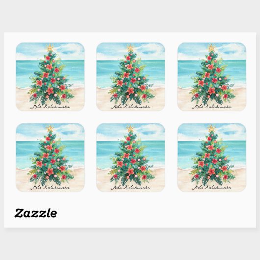 Mele Kalikimaka Tropical Beach Palm Tree Christmas Vierkante Sticker (Vel)